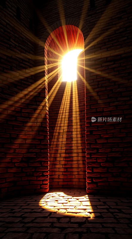 阳光透过砖墙小窗洒落温暖而神秘