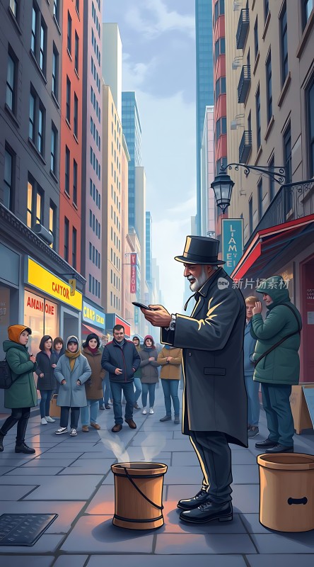 街头表演者与观众互动