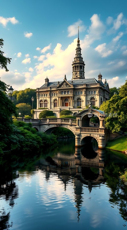 湖畔古堡映日辉