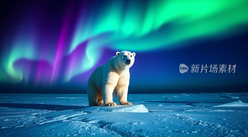 北极熊与极光共舞