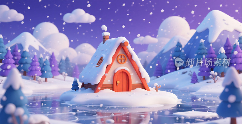 冬日童话小屋雪景