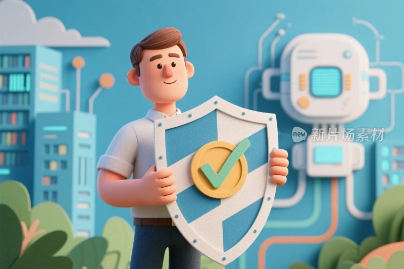 卡通人物盾牌安全插画