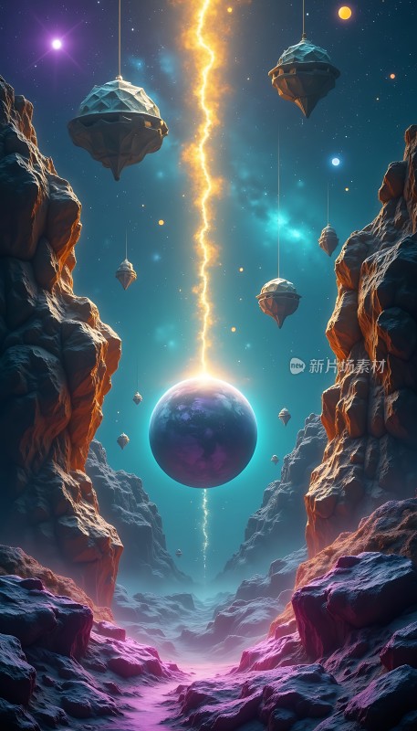 宇宙奇观神秘星球与悬浮飞船