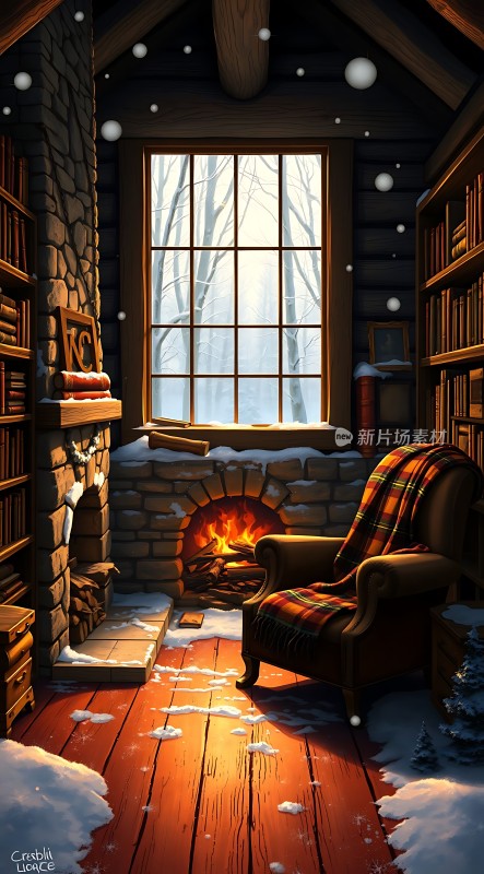 冬日暖炉书屋