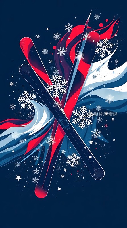 雪地滑翔红蓝交织的滑雪世界