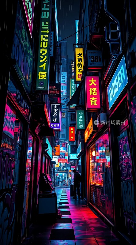 霓虹灯下的繁华街道