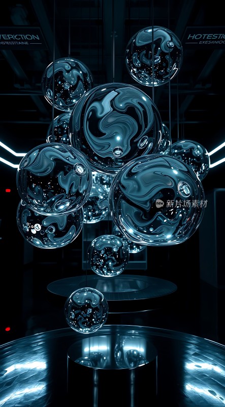 蓝色玻璃球体艺术装置