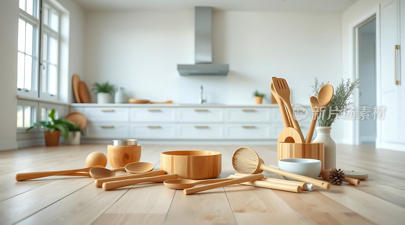 现代厨房木制餐具展示