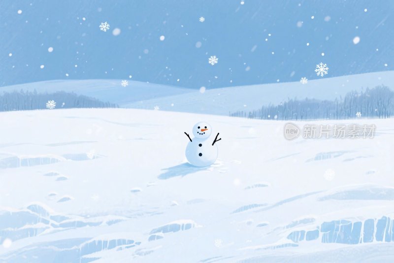 冬日雪地雪人插画
