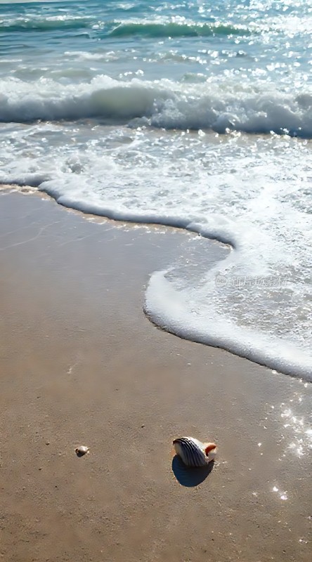 阳光下的海浪与贝壳