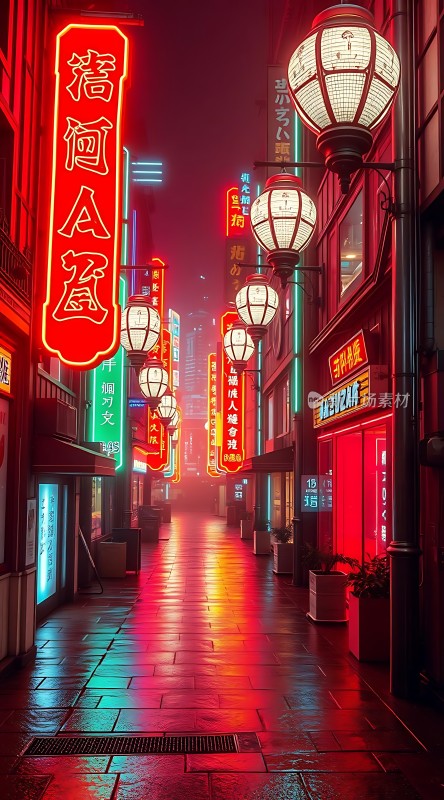 霓虹灯下的繁华街道