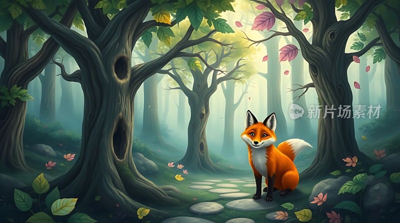 森林小径上的微笑狐狸