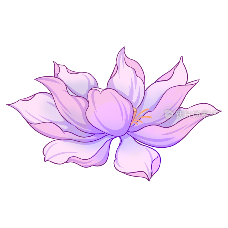 单株荷花国风免扣素材