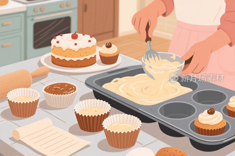 烘焙甜点插画场景