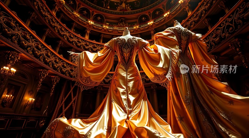 金色礼服在华丽大厅中闪耀
