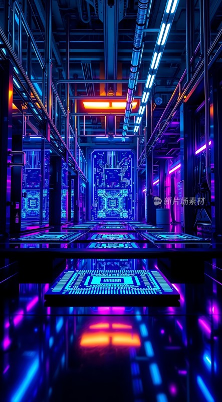 科技走廊未来主义风格的数据中心
