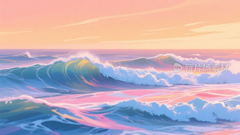 梦幻唯美的海浪插画