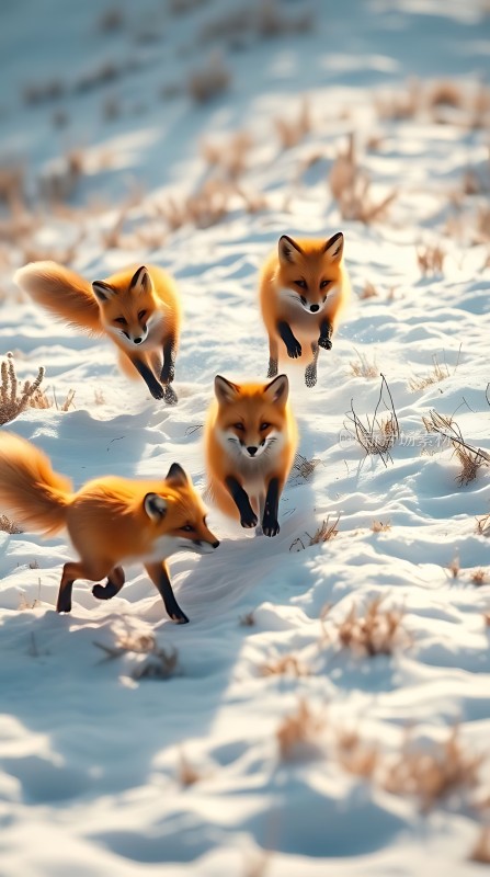 雪地三兄弟活力四射的狐狸在奔跑