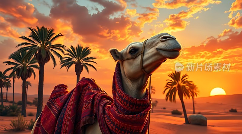 沙漠驼影日落图