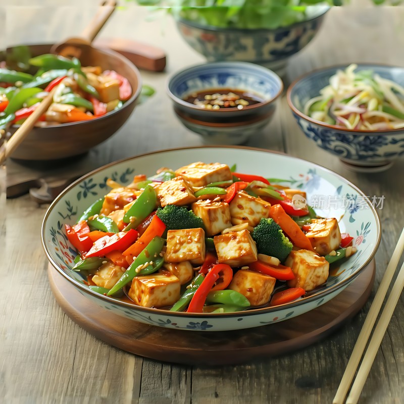 豆腐蔬菜拼盘色彩鲜艳营养丰富