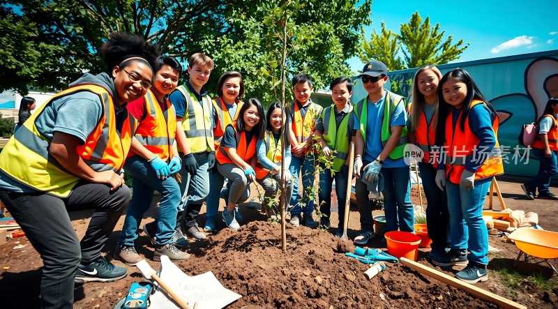 志愿者团队合力种树展现环保精神