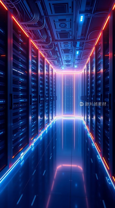 科技感数据中心走廊未来主义风格服务器机房