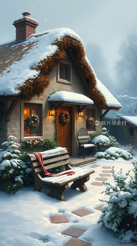 雪中小屋温馨圣诞