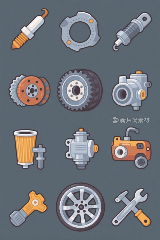 汽车维修工具及部件插画