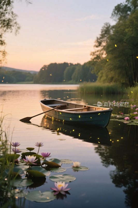 湖边小船风景图