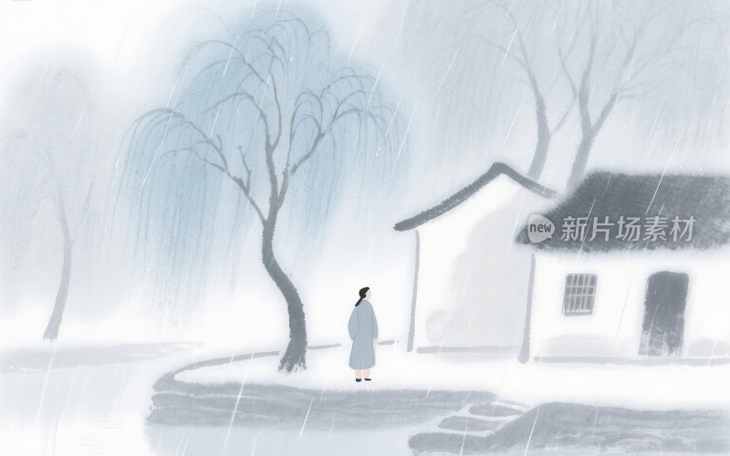 谷雨中国风山水插画