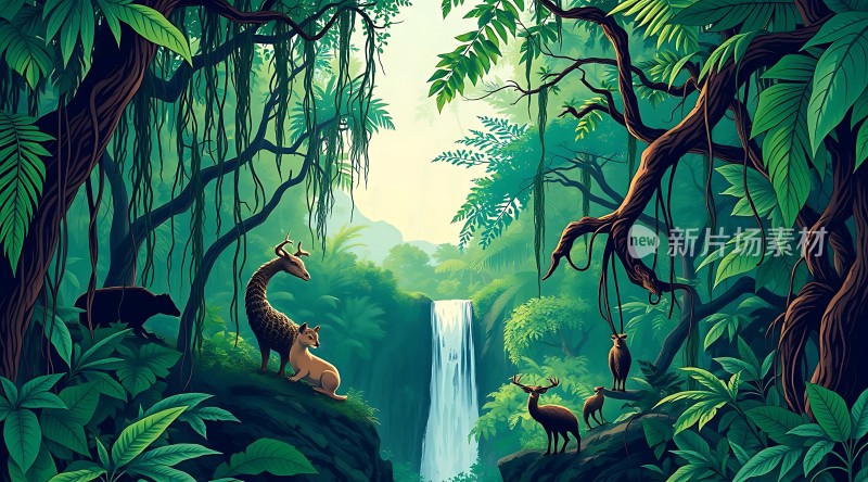 丛林秘境动物和谐共处