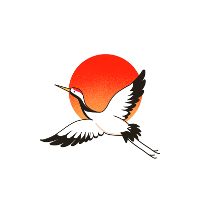 红日下展翅飞翔的丹顶鹤