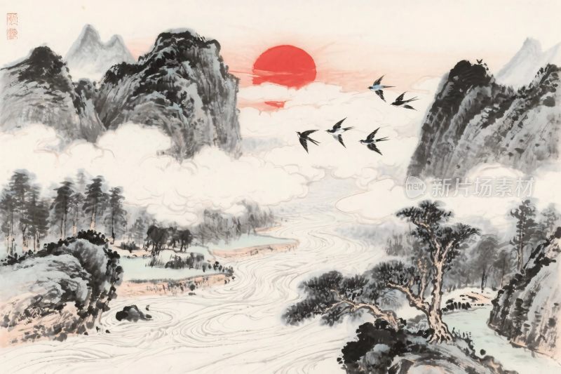 传统山水水墨国画