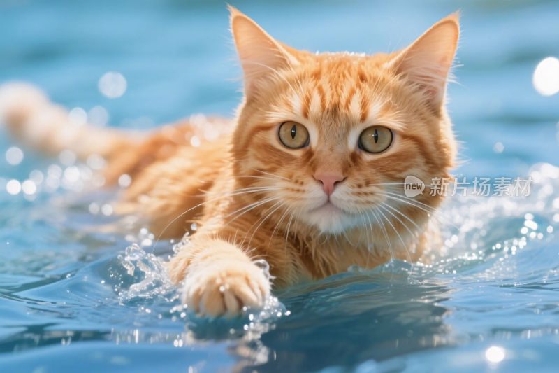 橘猫水中游泳