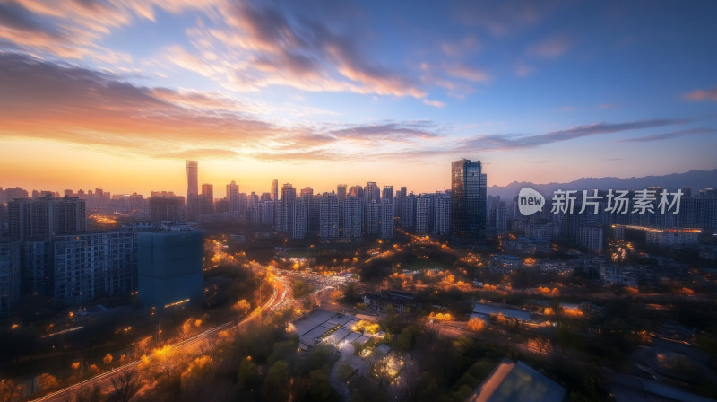 城市日落黄昏风景都市发展商务夜景背景图