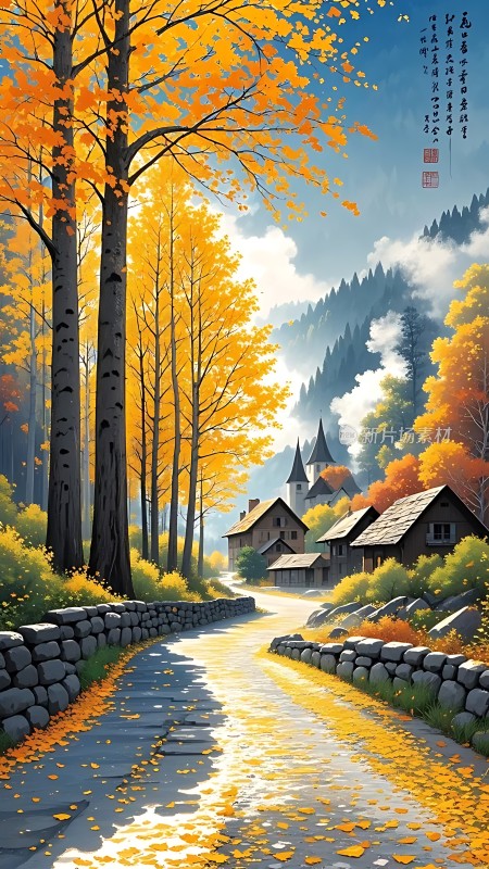 秋日暖阳下的金色小径