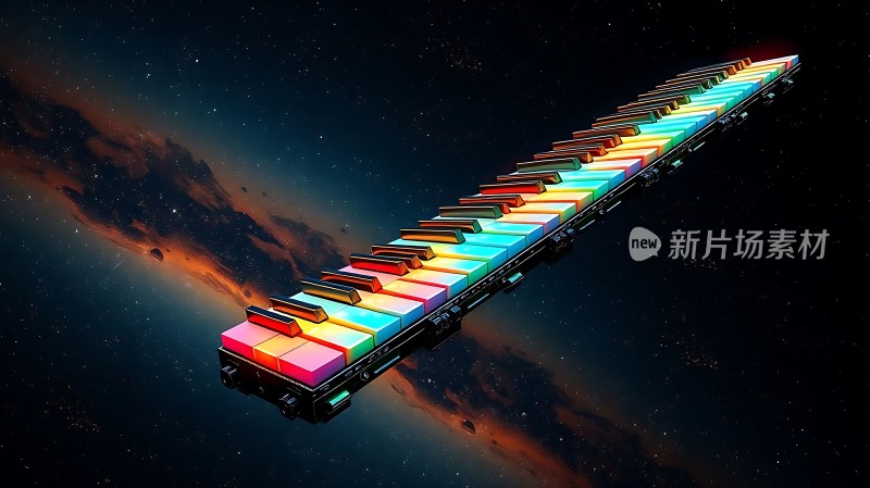 彩色钢琴键与星空背景的结合可以取名为“星河琴韵”