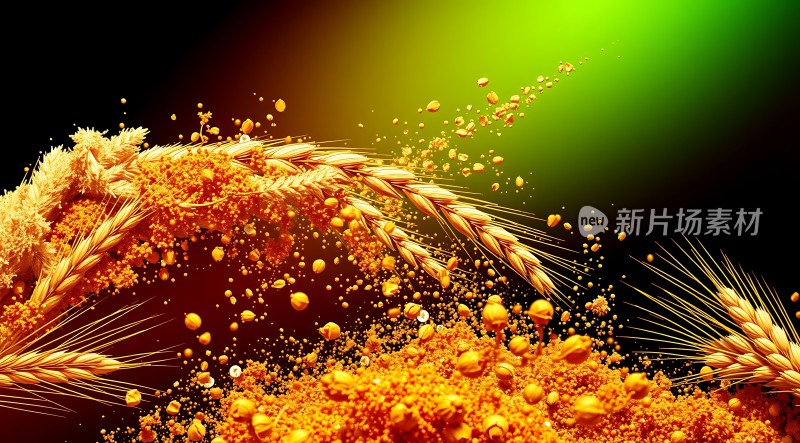 金色麦浪飞扬谷物飘散