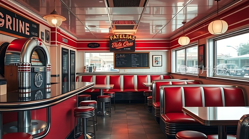 复古餐厅红白相间霓虹灯牌经典氛围