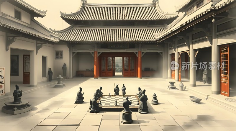 古代庭院对弈