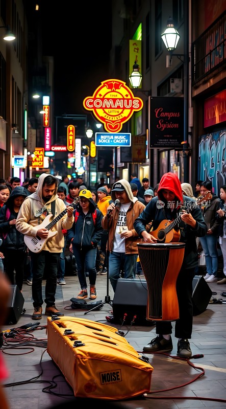 街头乐队激情演奏吸引众多观众驻足聆听