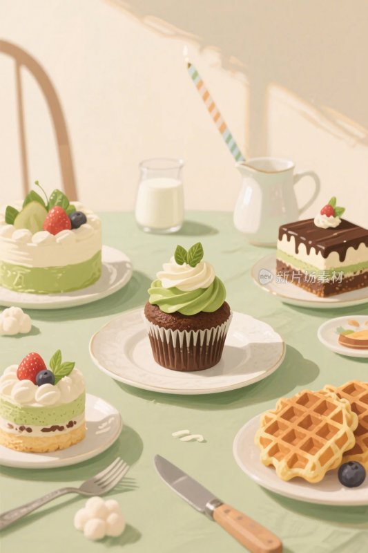 温馨甜点插画场景