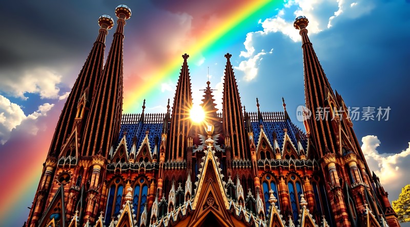 彩虹下的哥特式教堂