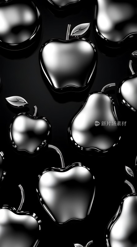 银色苹果与梨图案设计