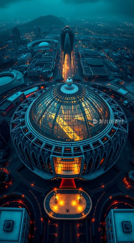 现代都市夜景下的宏伟建筑