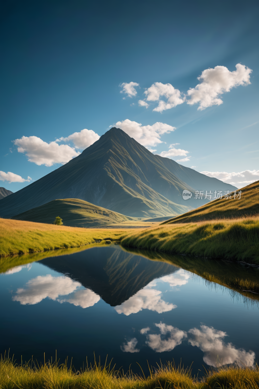 一座倒影的高山清风景摄影图片