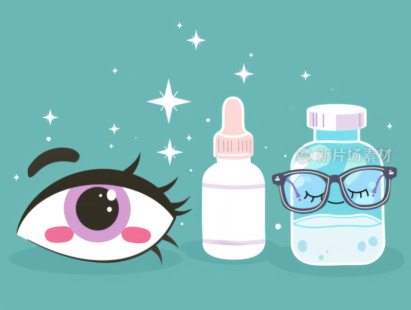 眼镜,眼镜,眼药水,保护视力插画海报