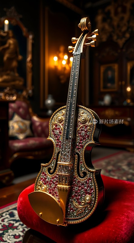 金色小提琴上的宝石装饰