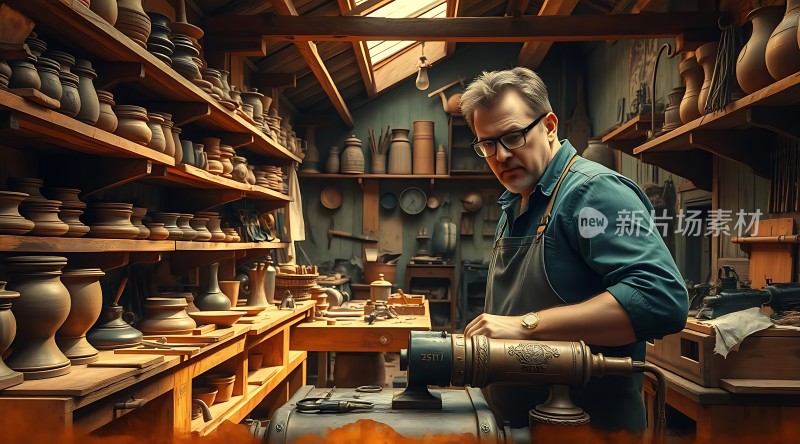 陶艺匠人专注制作精美瓷器