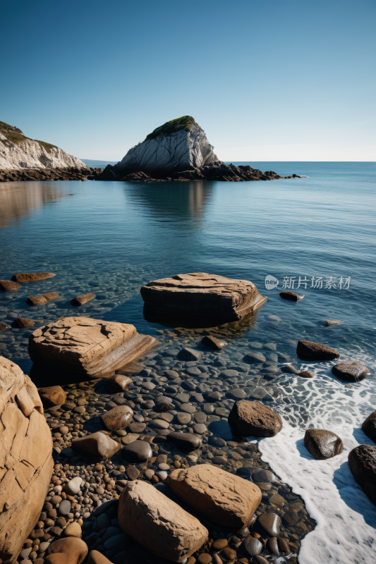 岩石海岸一个小岛还一片水域高清风景图片